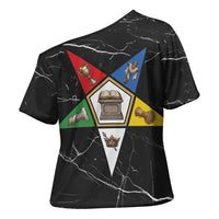 OES Order Of The Eastern Star Cross Shoulder Shirt Five Pointed Star Emblem On Black Marble Texture