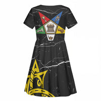 OES Order Of The Eastern Star Kid Short Sleeve Dress Five Pointed Star Emblem On Black Marble Texture