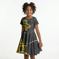 OES Order Of The Eastern Star Kid Short Sleeve Dress Five Pointed Star Emblem On Black Marble Texture
