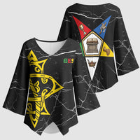 OES Order Of The Eastern Star Kimono Sleeve Blouse Five Pointed Star Emblem On Black Marble Texture