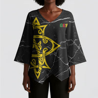 OES Order Of The Eastern Star Kimono Sleeve Blouse Five Pointed Star Emblem On Black Marble Texture