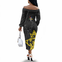 OES Order Of The Eastern Star Off The Shoulder Long Sleeve Dress Five Pointed Star Emblem On Black Marble Texture
