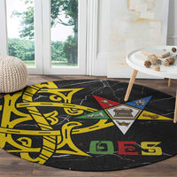 OES Order Of The Eastern Star Round Carpet Five Pointed Star Emblem On Black Marble Texture