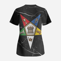 OES Order Of The Eastern Star Scrub Top Five Pointed Star Emblem On Black Marble Texture