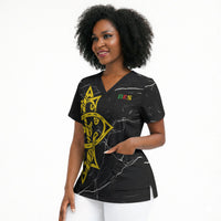 OES Order Of The Eastern Star Scrub Top Five Pointed Star Emblem On Black Marble Texture