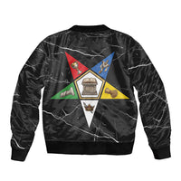 OES Order Of The Eastern Star Sleeve Zip Bomber Jacket Five Pointed Star Emblem On Black Marble Texture