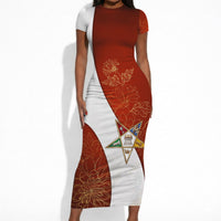 OES Order Of The Eastern Star Short Sleeve Bodycon Dress Five Pointed Star Emblem With Gold Floral Art