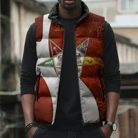 OES Order Of The Eastern Star Sleeveless Puffer Jacket Five Pointed Star Emblem With Gold Floral Art