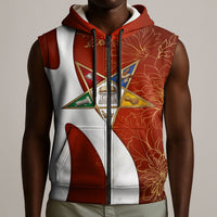 OES Order Of The Eastern Star Sleeveless Zip Hoodie Five Pointed Star Emblem With Gold Floral Art