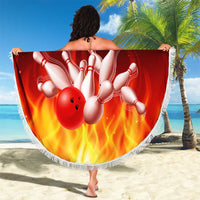 Bowling Ball and Pins Design Beach Blanket with Flame Background and Custom Team Name Text - Wonder Print Shop