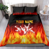 Bowling Ball and Pins Design Bedding Set with Flame Background and Custom Team Name Text - Wonder Print Shop