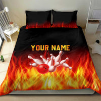 Bowling Ball and Pins Design Bedding Set with Flame Background and Custom Team Name Text - Wonder Print Shop