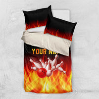 Bowling Ball and Pins Design Bedding Set with Flame Background and Custom Team Name Text - Wonder Print Shop