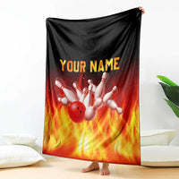 Bowling Ball and Pins Design Blanket with Flame Background and Custom Team Name Text - Wonder Print Shop