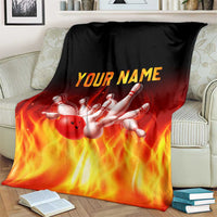 Bowling Ball and Pins Design Blanket with Flame Background and Custom Team Name Text - Wonder Print Shop