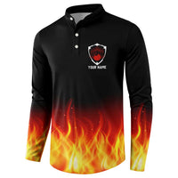 Bowling Ball and Pins Design Button Sweatshirt with Flame Background and Custom Team Name Text - Wonder Print Shop