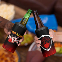 Bowling Ball and Pins Design 4 in 1 Can Cooler Tumbler with Flame Background and Custom Team Name Text - Wonder Print Shop