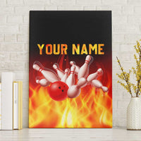 Bowling Ball and Pins Design Canvas Wall Art with Flame Background and Custom Team Name Text - Wonder Print Shop