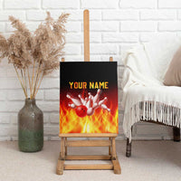 Bowling Ball and Pins Design Canvas Wall Art with Flame Background and Custom Team Name Text - Wonder Print Shop