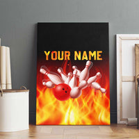 Bowling Ball and Pins Design Canvas Wall Art with Flame Background and Custom Team Name Text - Wonder Print Shop