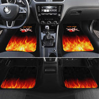 Bowling Ball and Pins Design Car Mats with Flame Background and Custom Team Name Text - Wonder Print Shop