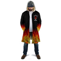 Bowling Ball and Pins Design Cloak with Flame Background and Custom Team Name Text - Wonder Print Shop