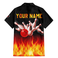 Bowling Ball and Pins Design Family Matching Mermaid Dress and Hawaiian Shirt with Flame Background and Custom Team Name Text - Wonder Print Shop