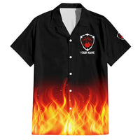 Bowling Ball and Pins Design Family Matching Short Sleeve Bodycon Dress and Hawaiian Shirt with Flame Background and Custom Team Name Text - Wonder Print Shop