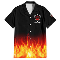 Bowling Ball and Pins Design Hawaiian Shirt with Flame Background and Custom Team Name Text - Wonder Print Shop