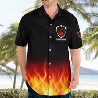 Bowling Ball and Pins Design Hawaiian Shirt with Flame Background and Custom Team Name Text - Wonder Print Shop