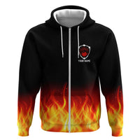 Bowling Ball and Pins Design Hoodie with Flame Background and Custom Team Name Text - Wonder Print Shop