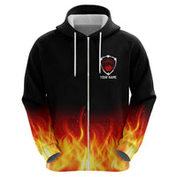 Bowling Ball and Pins Design Hoodie with Flame Background and Custom Team Name Text - Wonder Print Shop