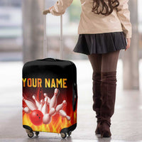 Bowling Ball and Pins Design Luggage Cover with Flame Background and Custom Team Name Text - Wonder Print Shop