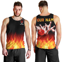 Bowling Ball and Pins Design Men Tank Top with Flame Background and Custom Team Name Text - Wonder Print Shop