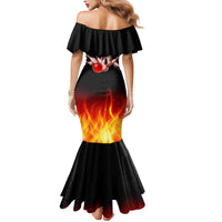 Bowling Ball and Pins Design Mermaid Dress with Flame Background and Custom Team Name Text - Wonder Print Shop
