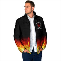Bowling Ball and Pins Design Padded Jacket with Flame Background and Custom Team Name Text - Wonder Print Shop