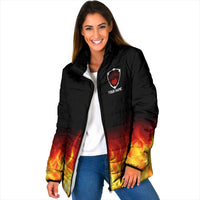 Bowling Ball and Pins Design Padded Jacket with Flame Background and Custom Team Name Text - Wonder Print Shop