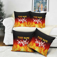 Bowling Ball and Pins Design Pillow Cover with Flame Background and Custom Team Name Text - Wonder Print Shop