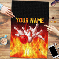 Bowling Ball and Pins Design Puzzle with Flame Background and Custom Team Name Text - Wonder Print Shop