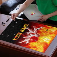 Bowling Ball and Pins Design Puzzle with Flame Background and Custom Team Name Text - Wonder Print Shop