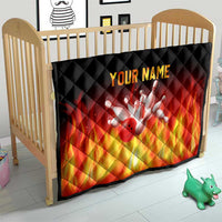 Bowling Ball and Pins Design Quilt with Flame Background and Custom Team Name Text - Wonder Print Shop