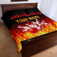 Bowling Ball and Pins Design Quilt Bed Set with Flame Background and Custom Team Name Text - Wonder Print Shop