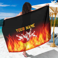 Bowling Ball and Pins Design Sarong with Flame Background and Custom Team Name Text - Wonder Print Shop