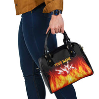 Bowling Ball and Pins Design Shoulder Handbag with Flame Background and Custom Team Name Text - Wonder Print Shop