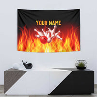 Bowling Ball and Pins Design Tapestry with Flame Background and Custom Team Name Text - Wonder Print Shop