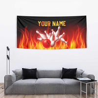 Bowling Ball and Pins Design Tapestry with Flame Background and Custom Team Name Text - Wonder Print Shop