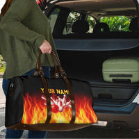 Bowling Ball and Pins Design Travel Bag with Flame Background and Custom Team Name Text - Wonder Print Shop