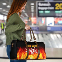 Bowling Ball and Pins Design Travel Bag with Flame Background and Custom Team Name Text - Wonder Print Shop