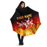 Bowling Ball and Pins Design Umbrella with Flame Background and Custom Team Name Text - Wonder Print Shop