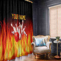 Bowling Ball and Pins Design Window Curtain with Flame Background and Custom Team Name Text - Wonder Print Shop